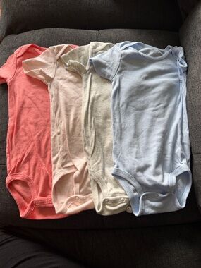 Carter's Short-Sleeve Baby Bodysuit Set - Coral, Light Pink, Cream, Light Blue
